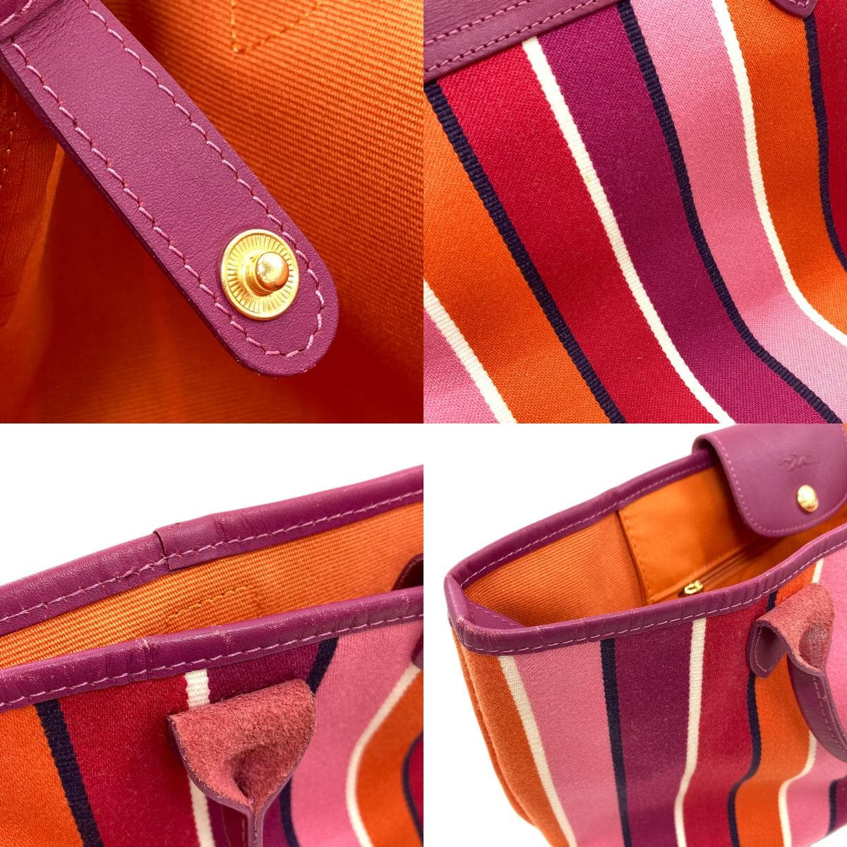 Longchamp Stripe Tote Bag Canvas Ladies [Used] [Longchamp] 8