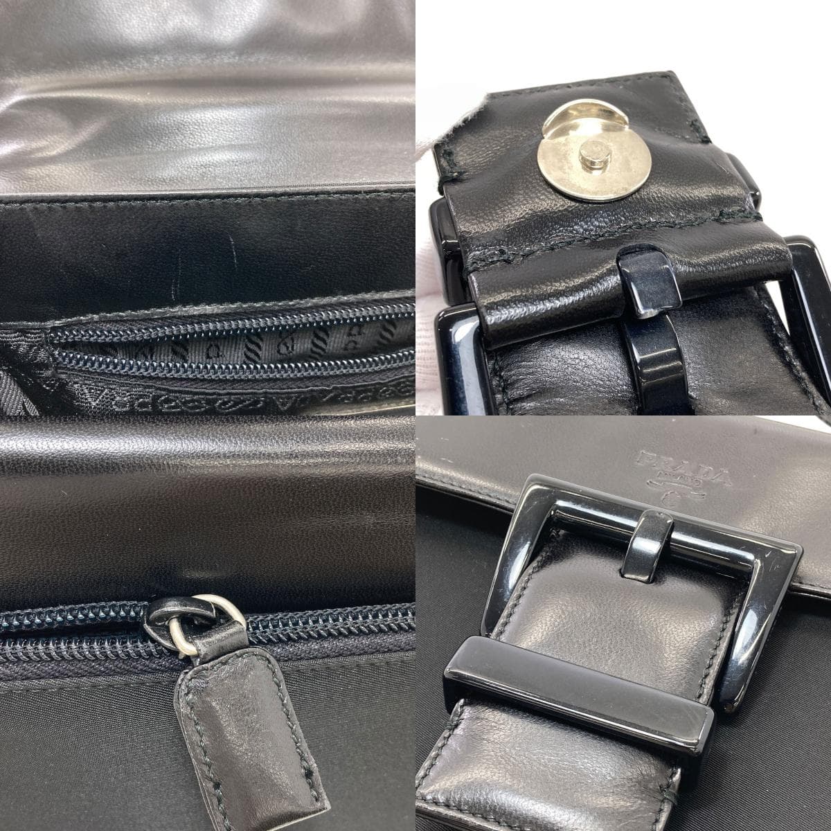 Prada B7128 Belt Motif Handbag Nylon Material/Leather for Women [Used] [PRADA] B7128 7