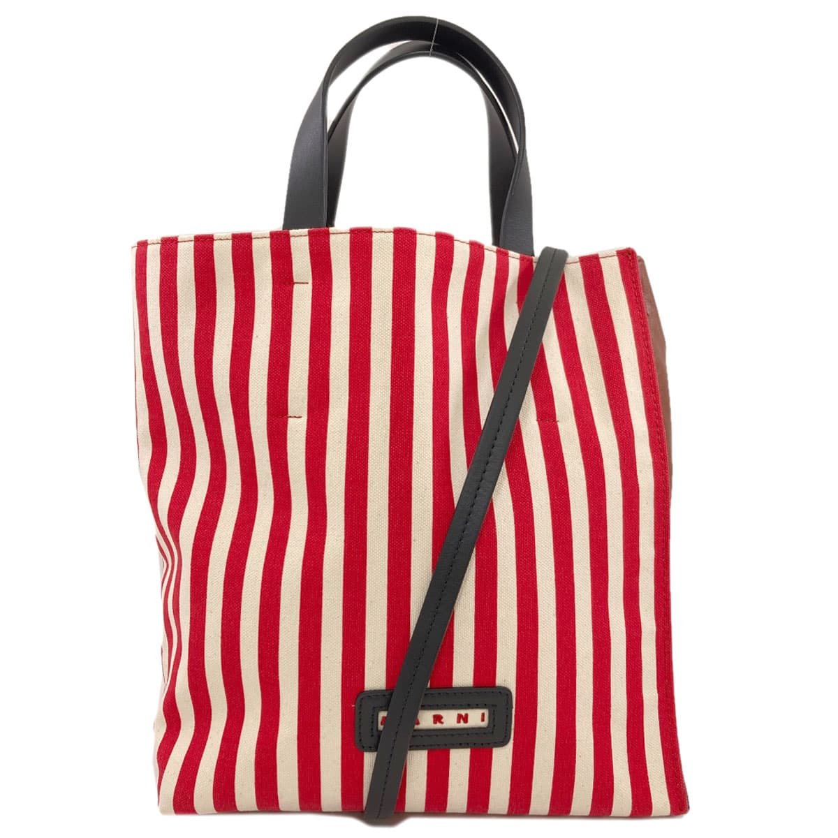 Marni Stripe 2WAY Tote Bag Canvas/Leather Ladies 【Used】【MARNI】