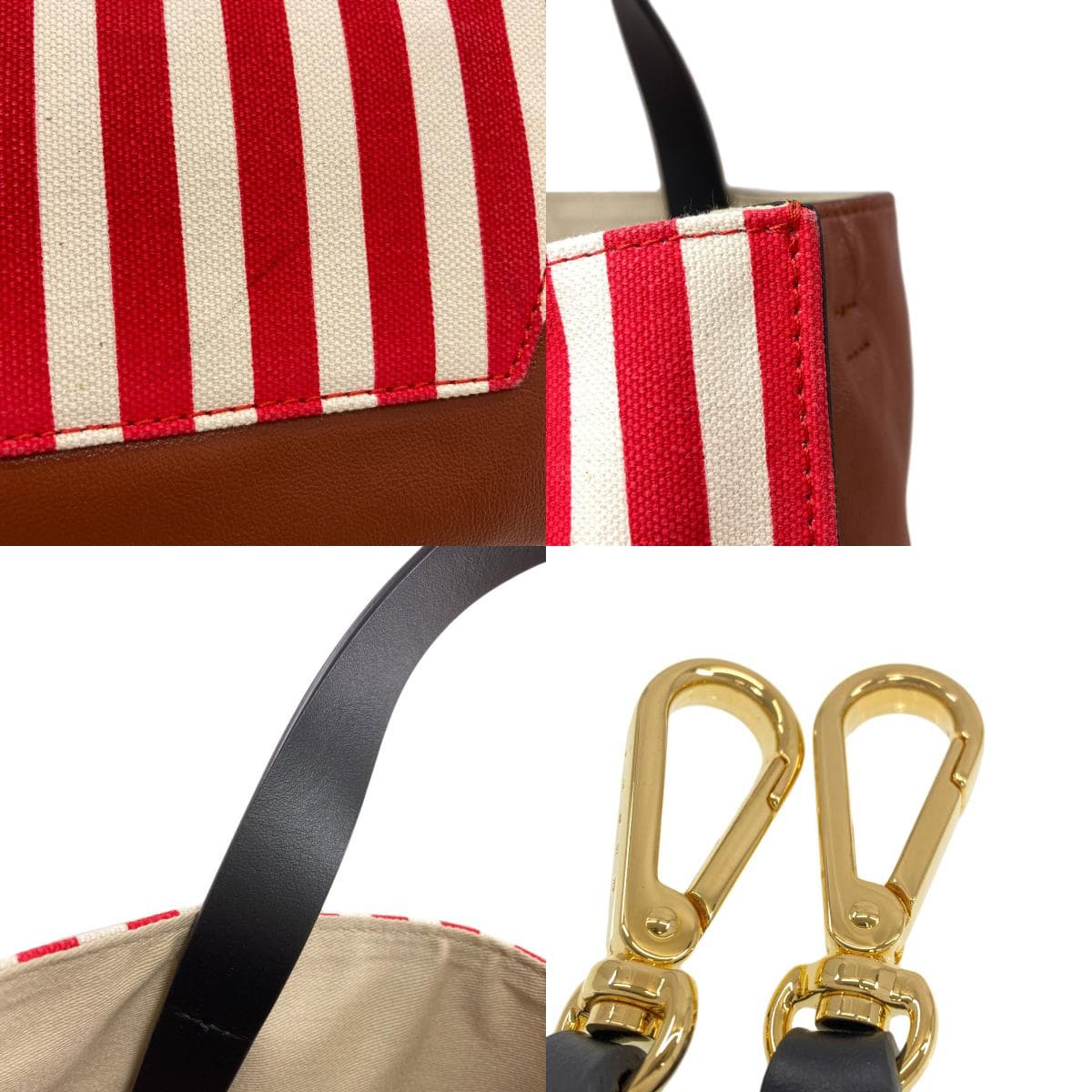 Marni Stripe 2WAY Tote Bag Canvas/Leather Ladies 【Used】【MARNI】 8