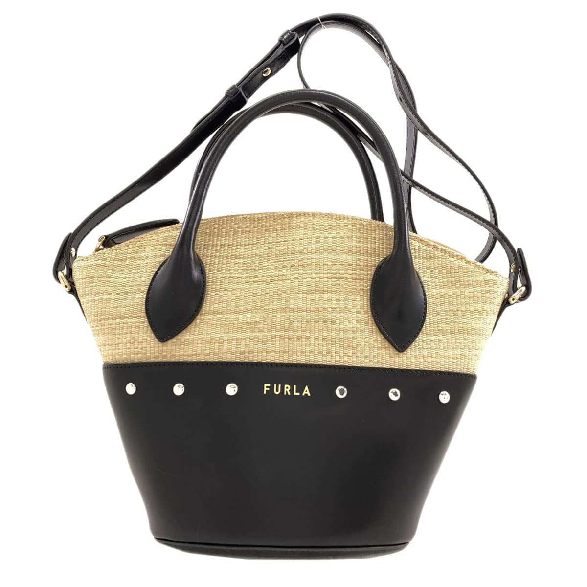 Furla Share 2WAY Handbag Raffia/Leather Ladies [Used] [Furla]