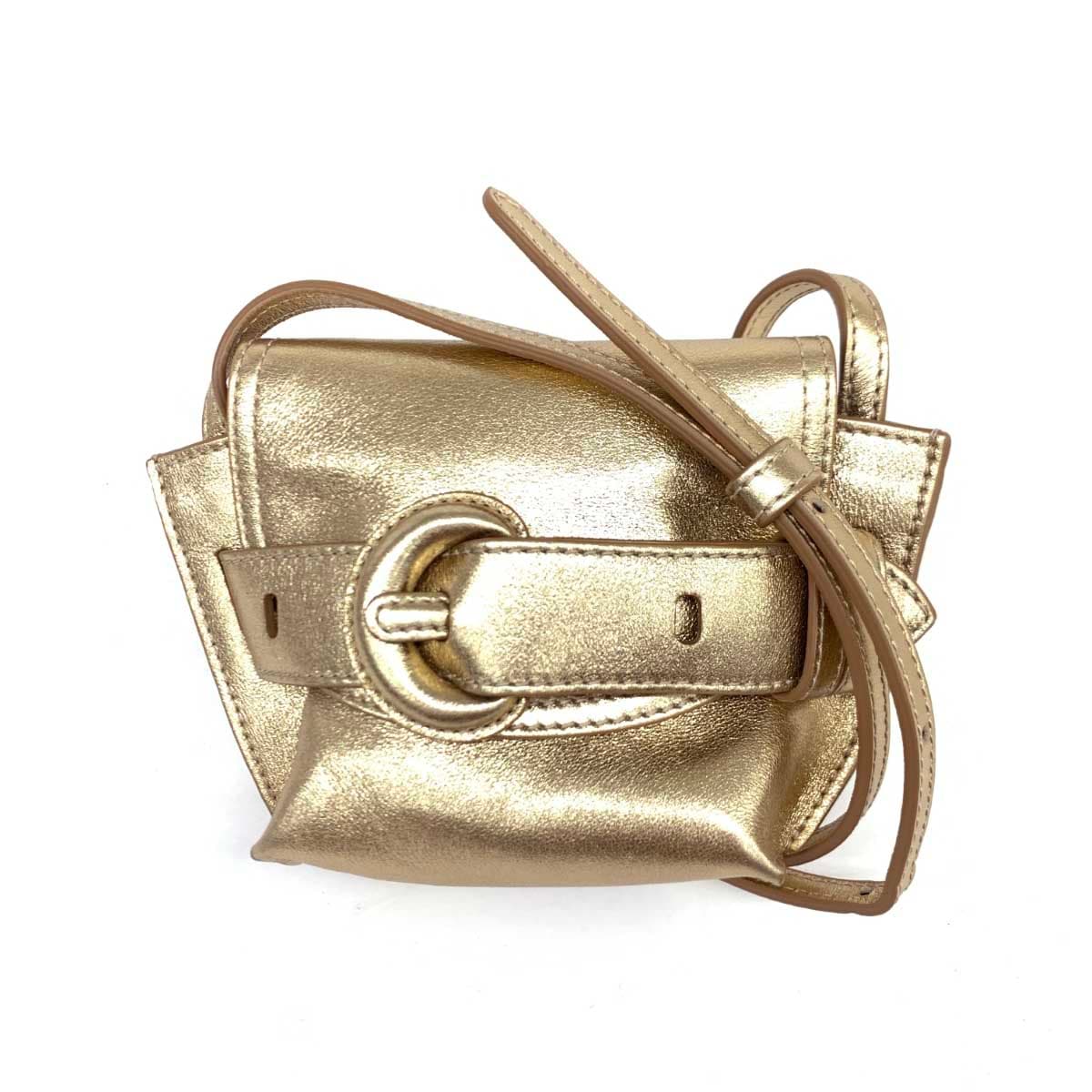 J&M DAVIDSON Shoulder Bag Excellent Condition Gold Color Leather Belt Design Ladies Nano Bag