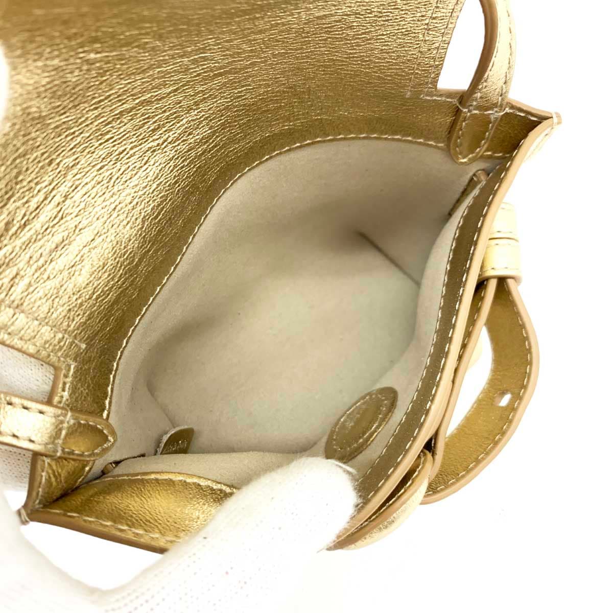 J&M DAVIDSON Shoulder Bag Excellent Condition Gold Color Leather Belt Design Ladies Nano Bag 4