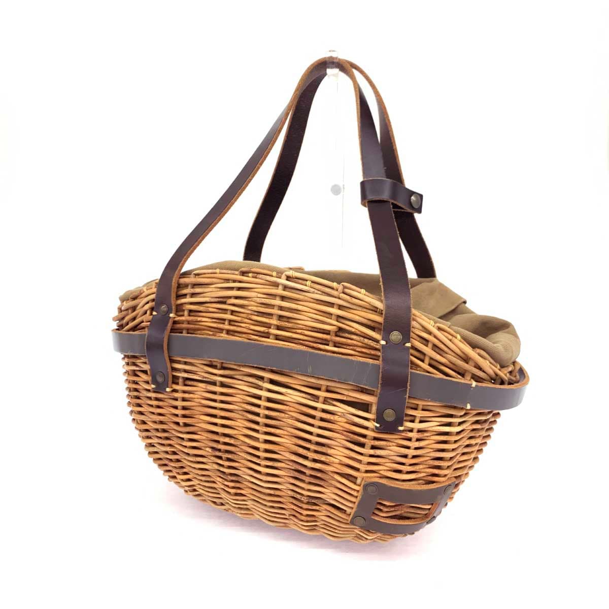 ebagos tote bag in good condition, brown raffia × leather, basket style, ladies shoulder bag