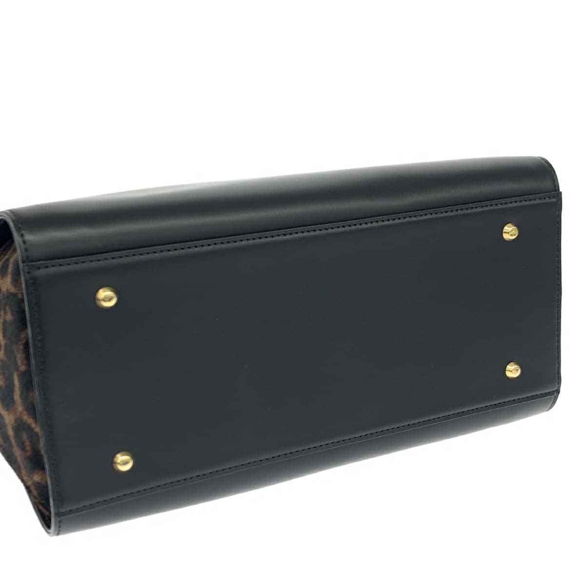 Denhamano 2WAY handbag in good condition, black leather with hair-on-hide leopard accents, multifunctional bag for women 4