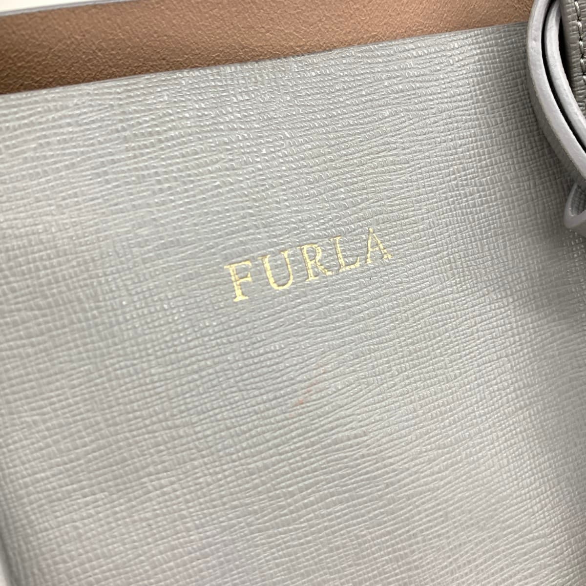 FURLA Mini Tote Bag in Good Condition Gray Leather Women's Bag 5