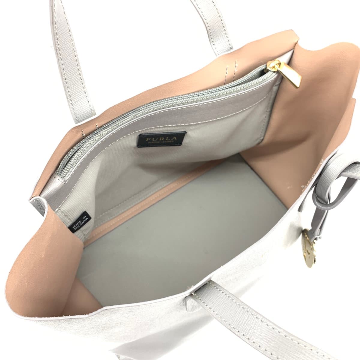 FURLA Mini Tote Bag in Good Condition Gray Leather Women's Bag 7