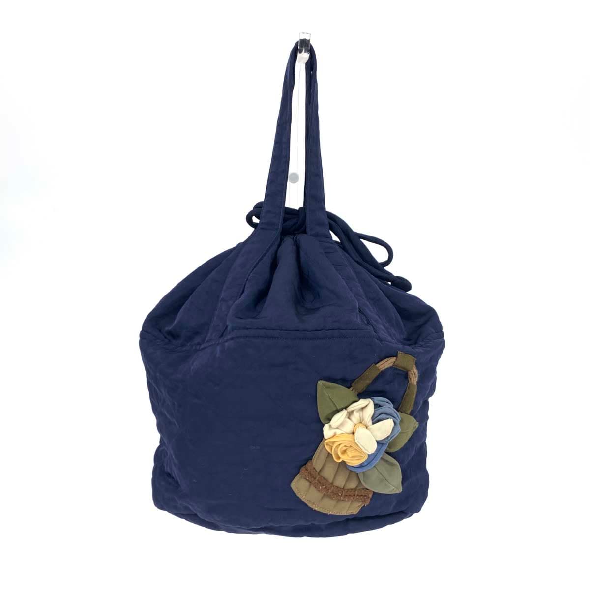 Potechino Tote Bag Navy Nylon Drawstring Flower Motif Padding Ladies Bag