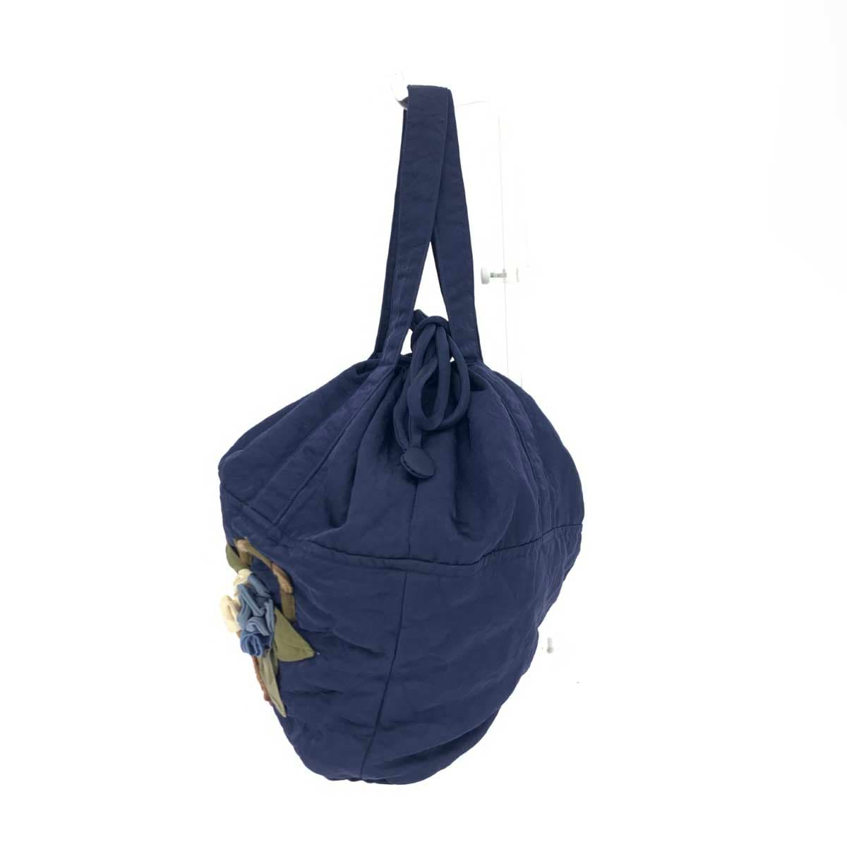 Potechino Tote Bag Navy Nylon Drawstring Flower Motif Padding Ladies Bag 2