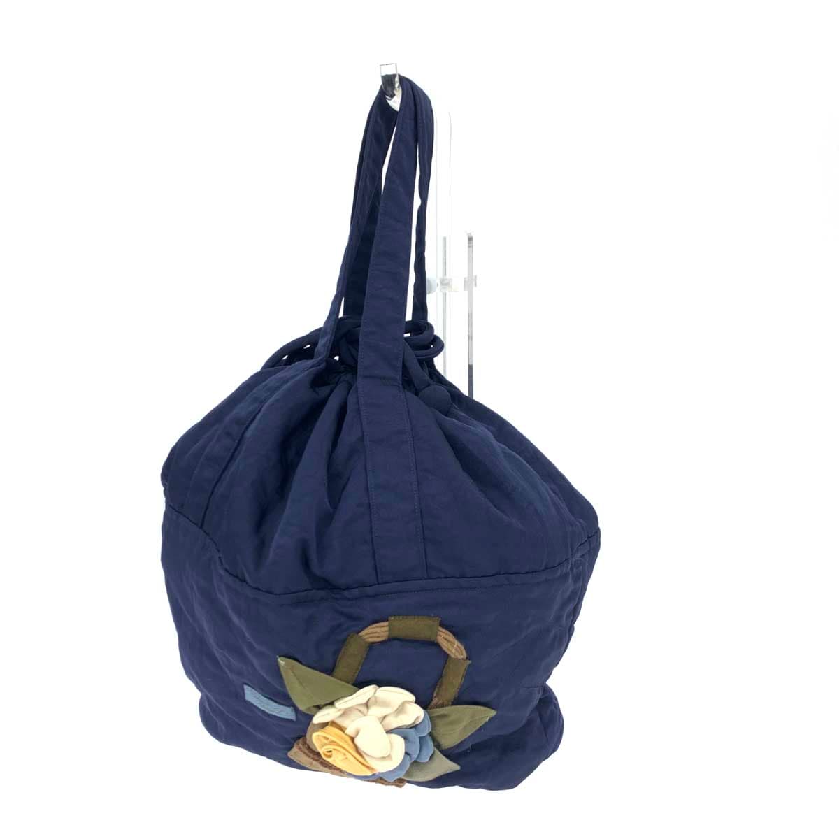 Potechino Tote Bag Navy Nylon Drawstring Flower Motif Padding Ladies Bag 3