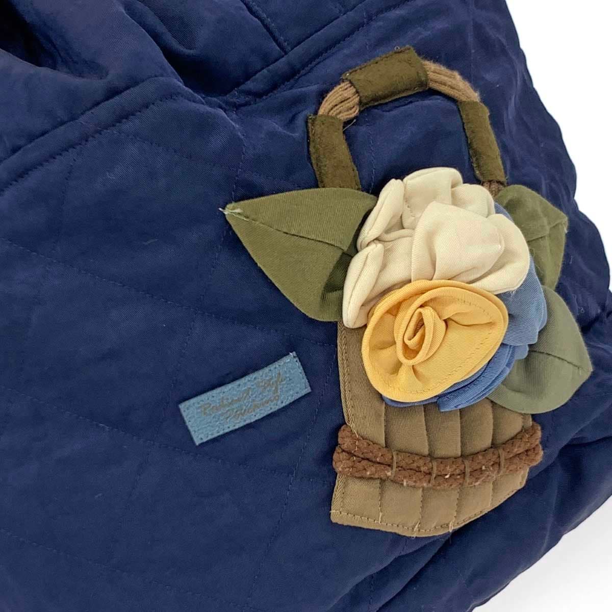 Potechino Tote Bag Navy Nylon Drawstring Flower Motif Padding Ladies Bag 5