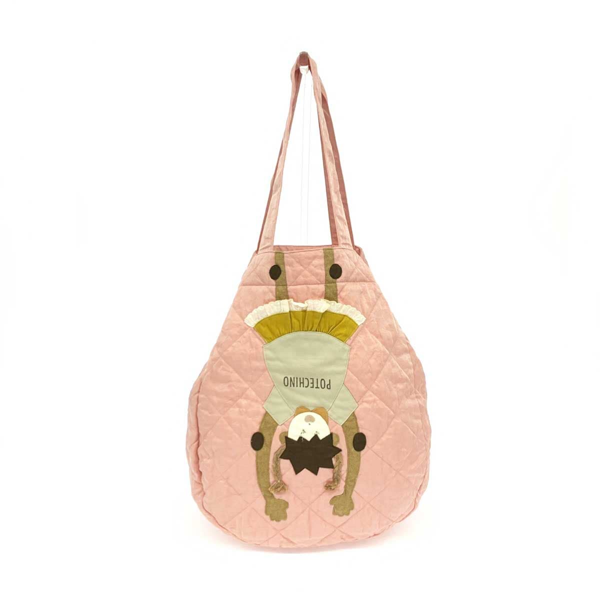 Potechino tote bag pink beige nylon quilting padded women's shoulder bag