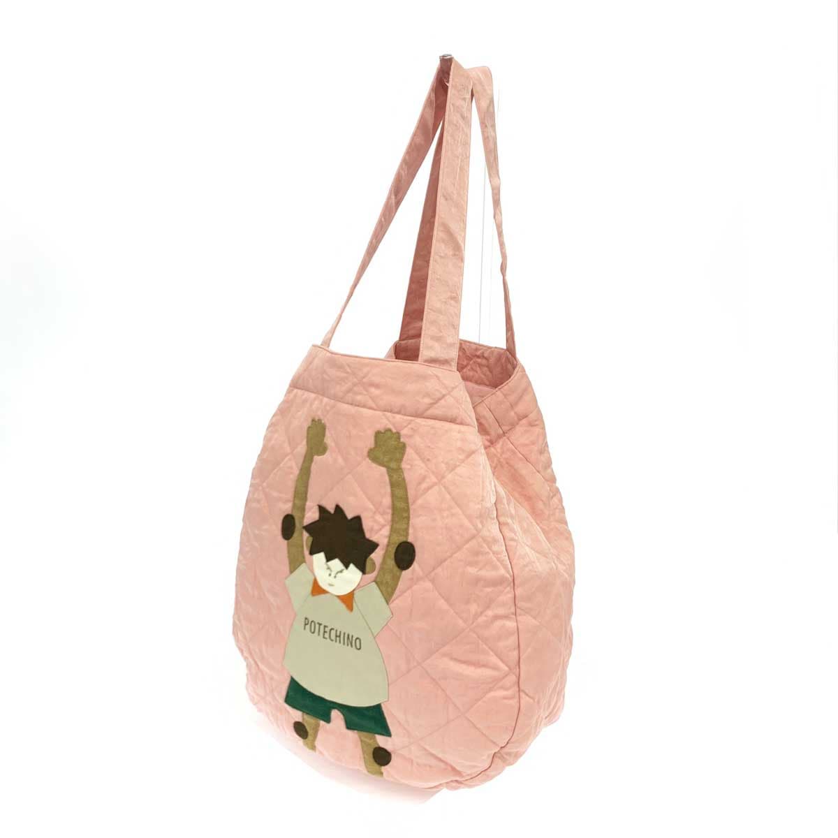 Potechino tote bag pink beige nylon quilting padded women's shoulder bag 3