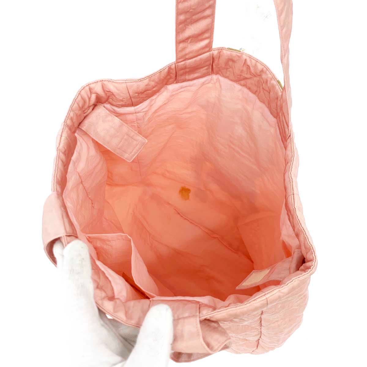 Potechino tote bag pink beige nylon quilting padded women's shoulder bag 4