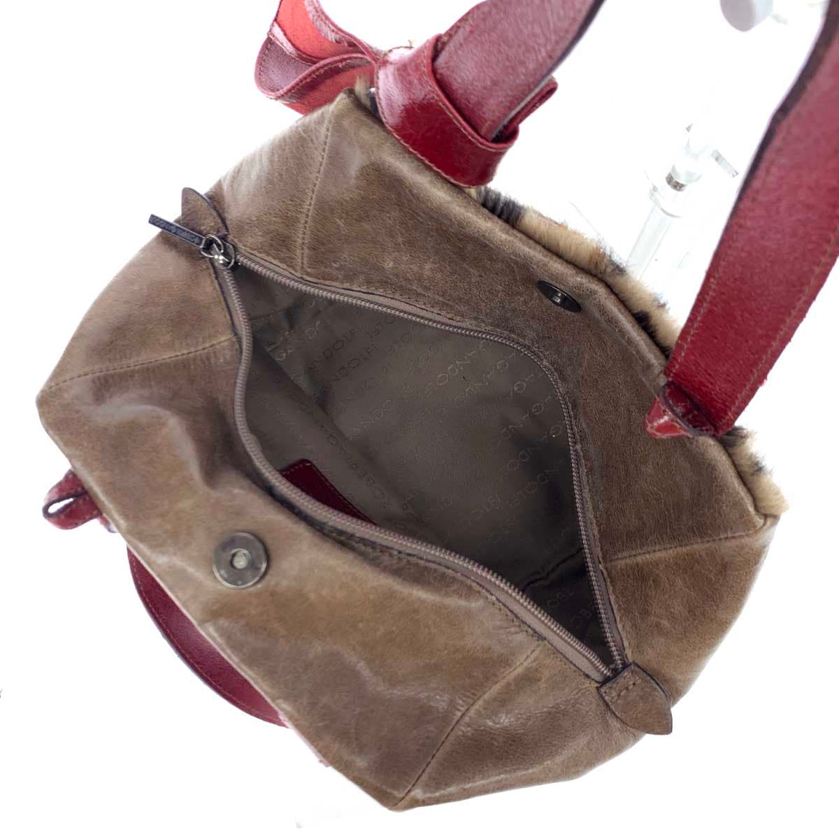 ROBERTA GANDOLFI 2WAY Bag Brown x Red Haircalf x Leather Leopard Pattern Ladies Hand Shoulder Bag 4