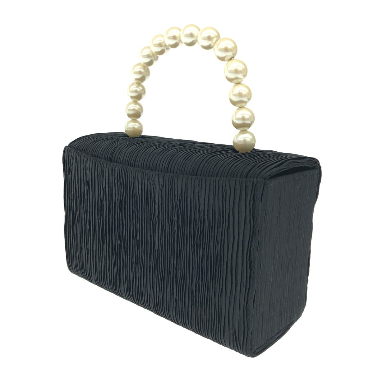 HANAE MORI handbag in good condition, black satin, HM logo/pearl handle/pleats, ladies' bag 3