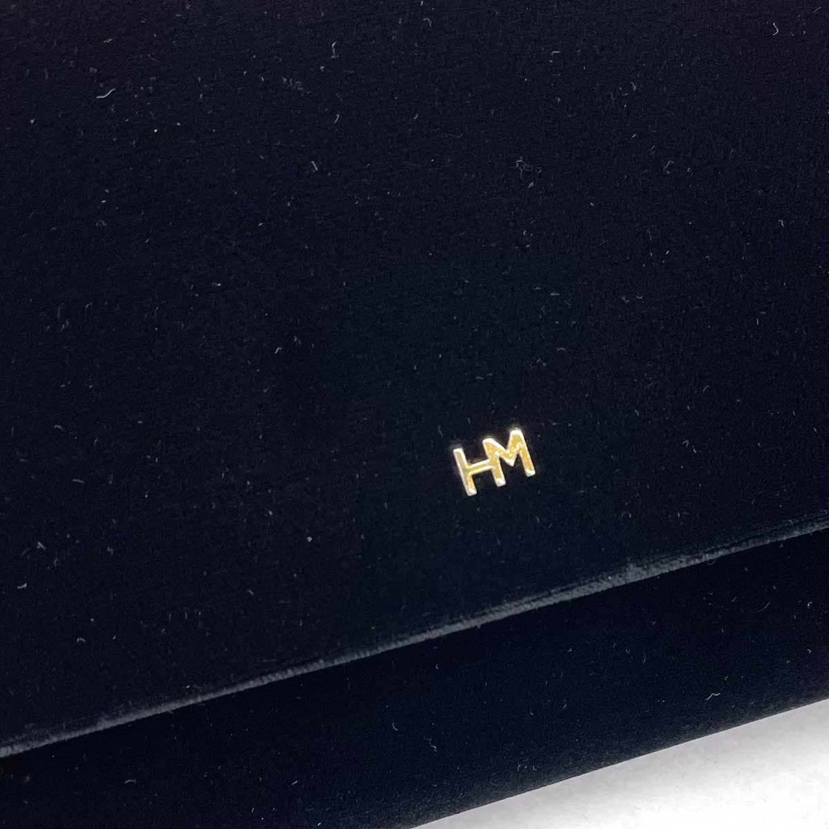 HANAE MORI Shoulder Bag Like New Black Velvet HM Logo Women's Shoulder Crossbody Bag 5