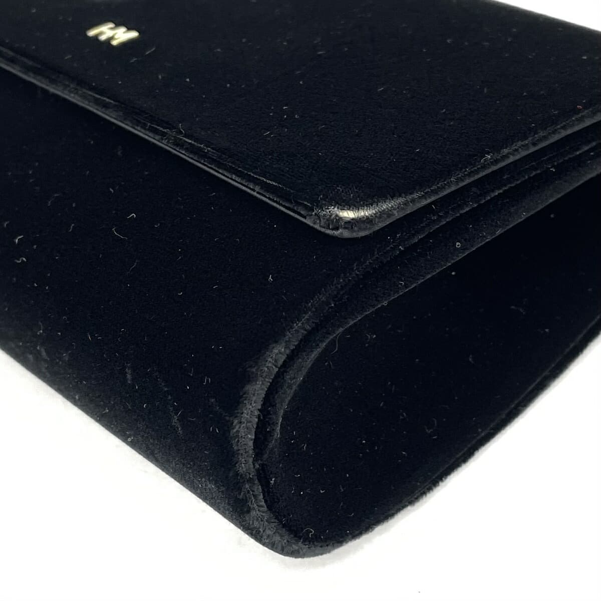 HANAE MORI Shoulder Bag Like New Black Velvet HM Logo Women's Shoulder Crossbody Bag 7