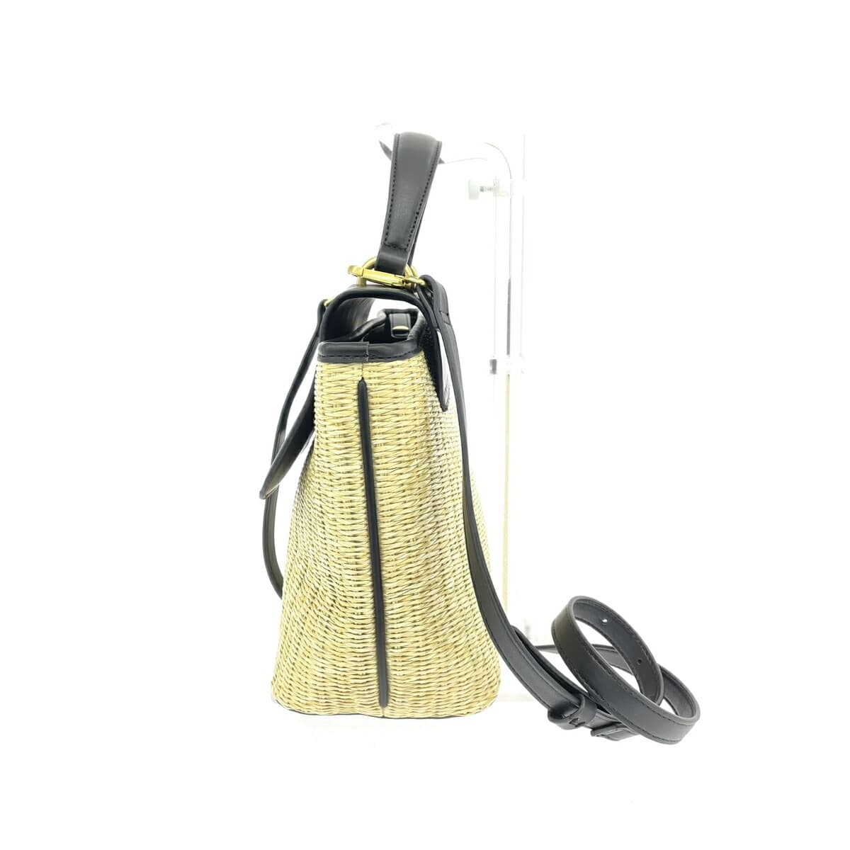 MARELLA Straw 2WAY Basket Bag in Good Condition Black/Beige Women's Multi-functional Handbag 2