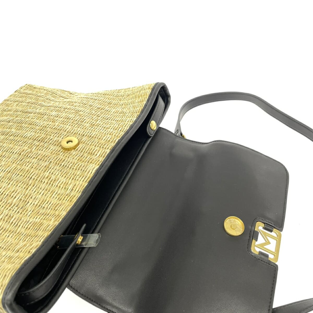 MARELLA Straw 2WAY Basket Bag in Good Condition Black/Beige Women's Multi-functional Handbag 4