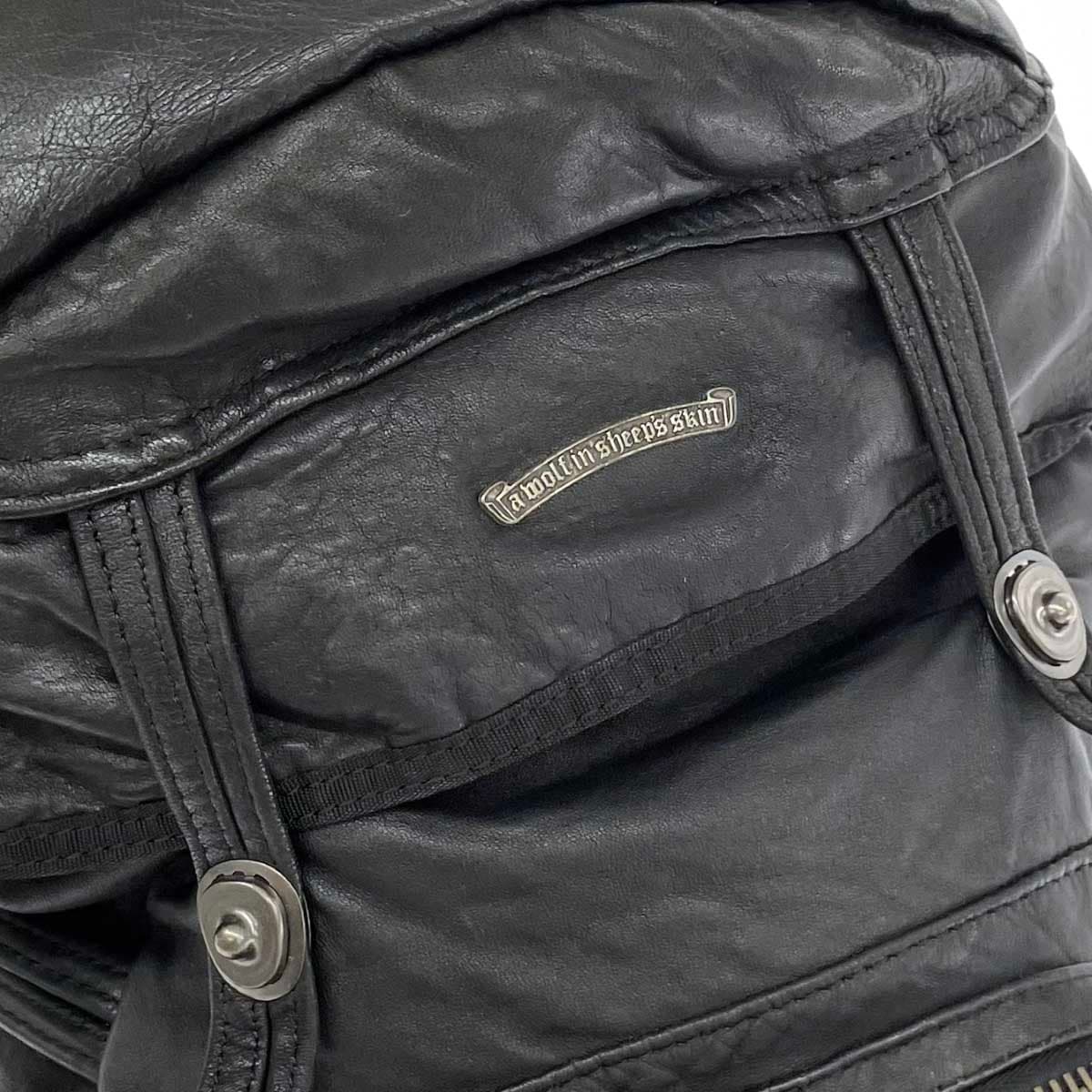 JOHNNY WOLF Backpack Black Leather Men's Backpack bag 6