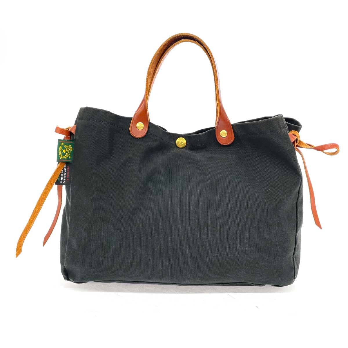 IL BISONTE Tote Bag Black Canvas × Leather Side Ribbon Ladies Bag
