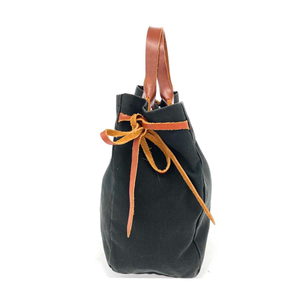 IL BISONTE Tote Bag Black Canvas × Leather Side Ribbon Ladies Bag 2