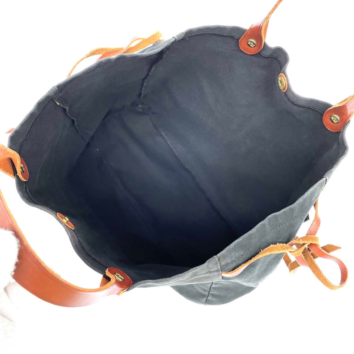 IL BISONTE Tote Bag Black Canvas × Leather Side Ribbon Ladies Bag 4