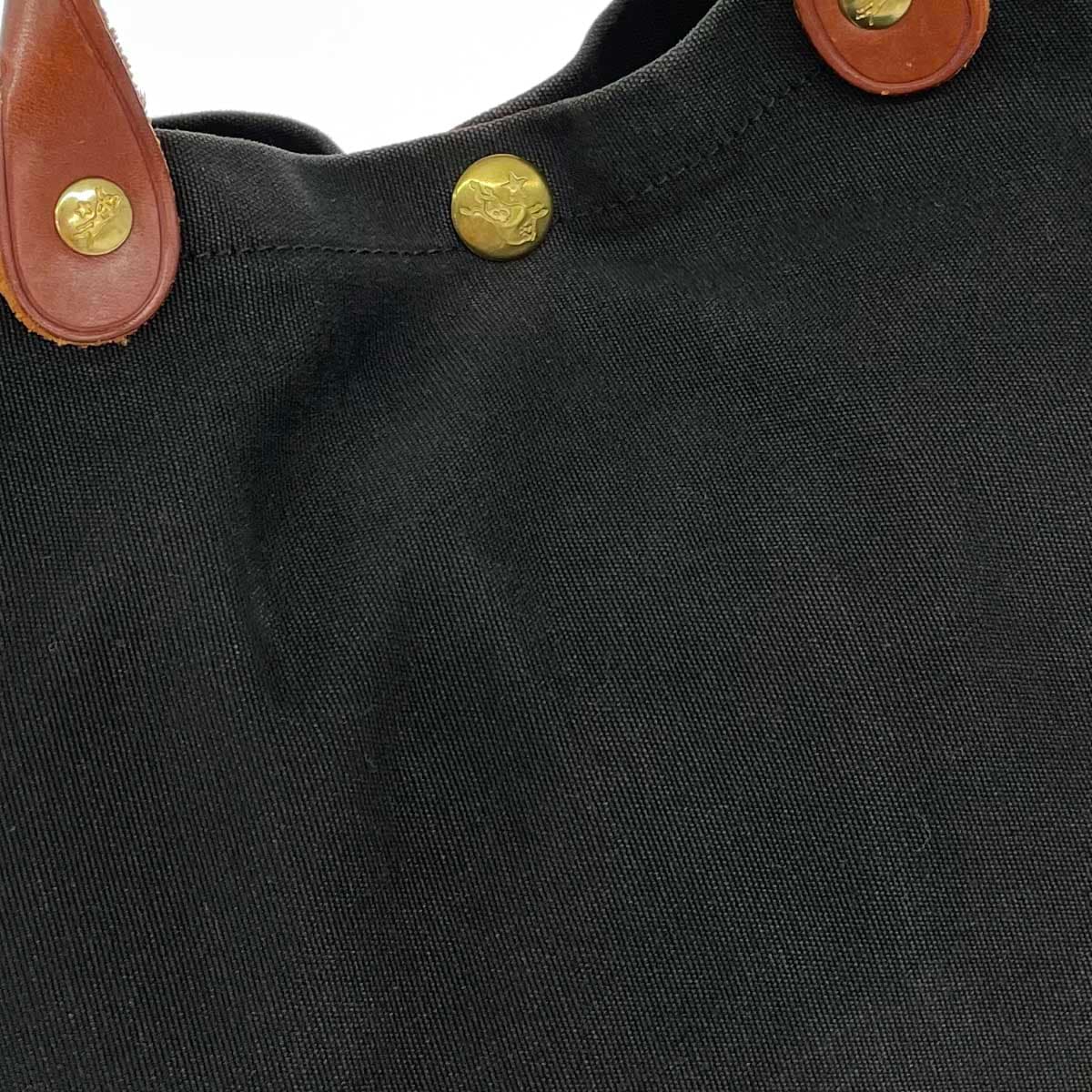 IL BISONTE Tote Bag Black Canvas × Leather Side Ribbon Ladies Bag 5