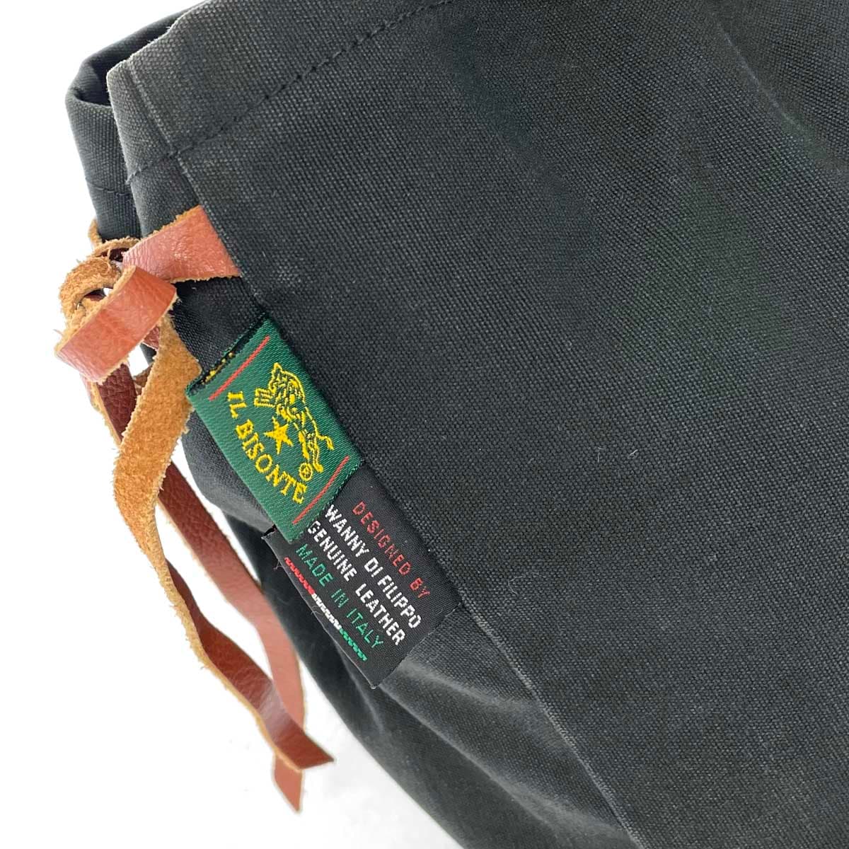 IL BISONTE Tote Bag Black Canvas × Leather Side Ribbon Ladies Bag 6