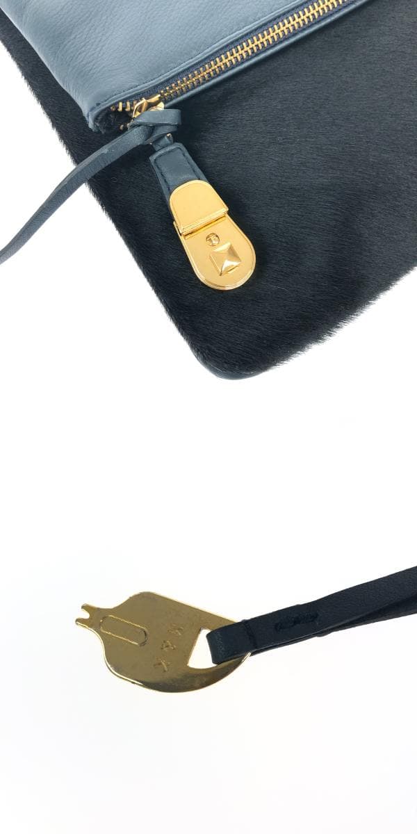 PELLICO clutch bag in good condition, navy leather and hair-on-hide, removable, women's second bag, bag 8