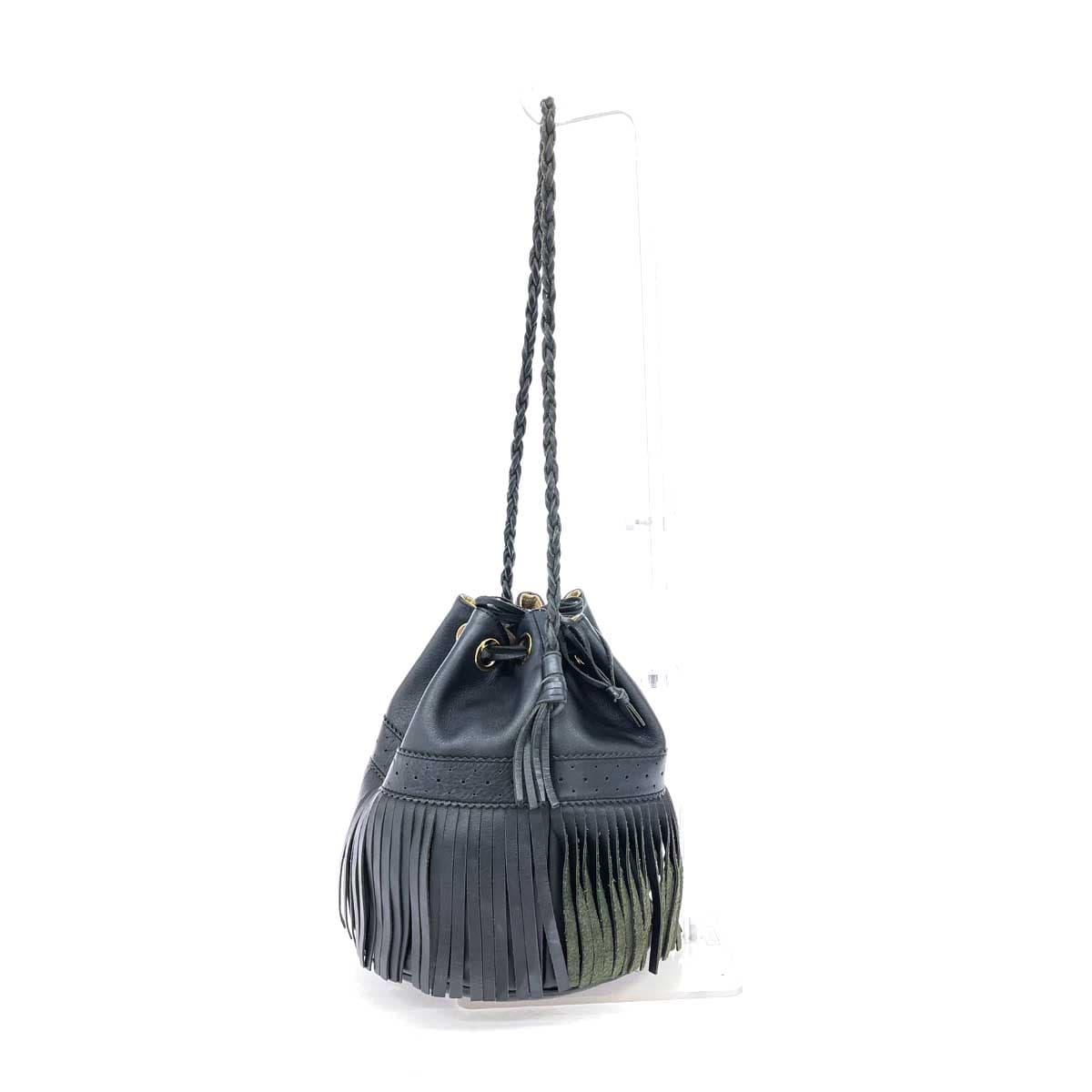 J&M DAVIDSON Carnival One Shoulder Bag Black Leather Drawstring Fringe Women's Shoulder Bag 2