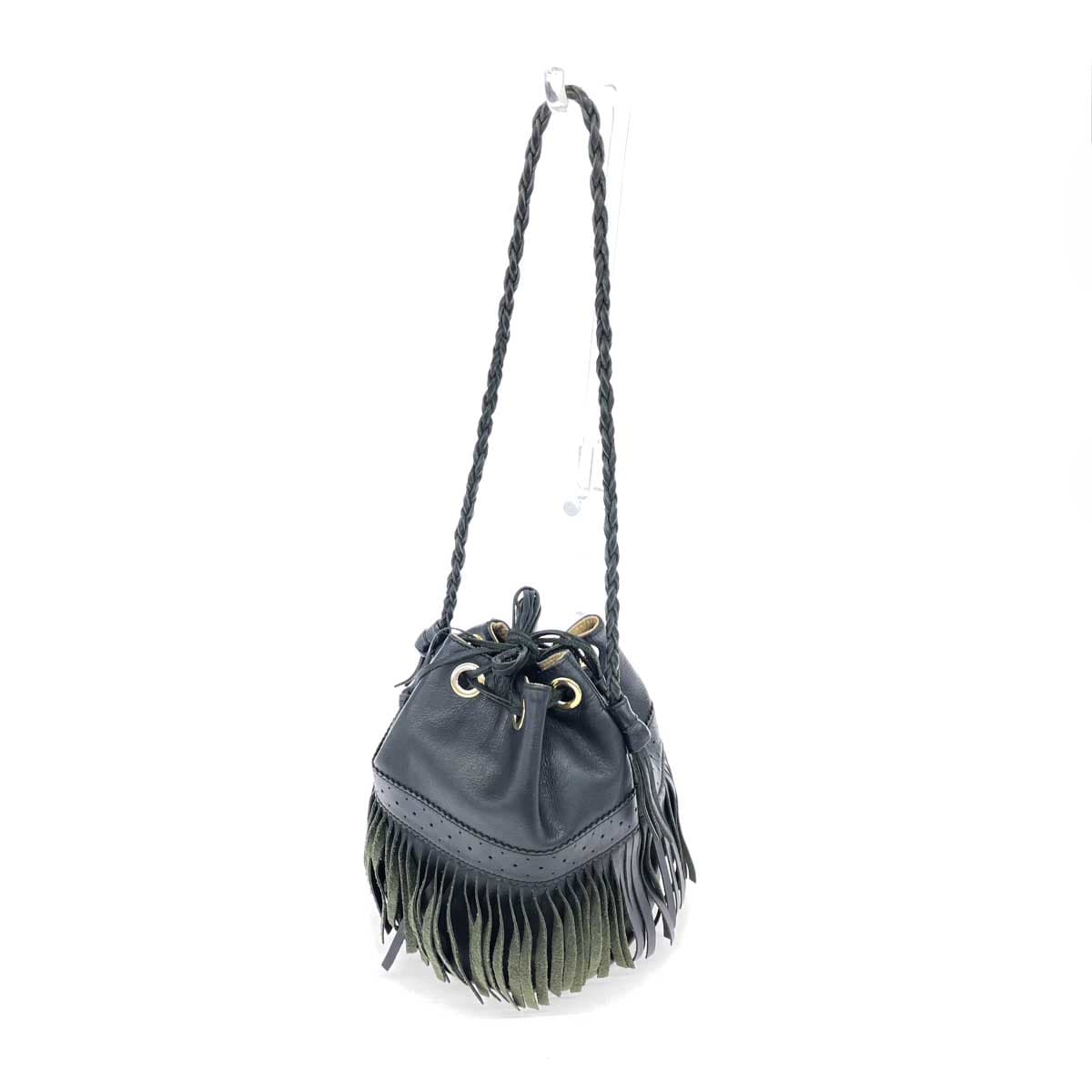 J&M DAVIDSON Carnival One Shoulder Bag Black Leather Drawstring Fringe Women's Shoulder Bag 3