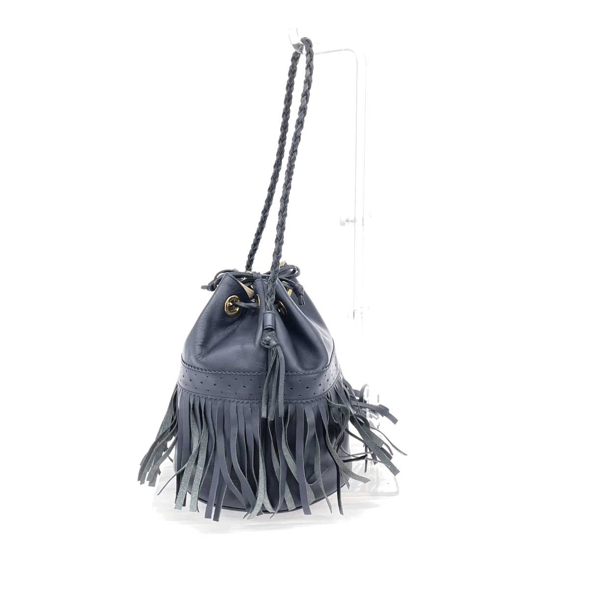 J&M DAVIDSON Carnival One Shoulder Bag Navy Leather Drawstring Fringe Women's Shoulder Bag 2
