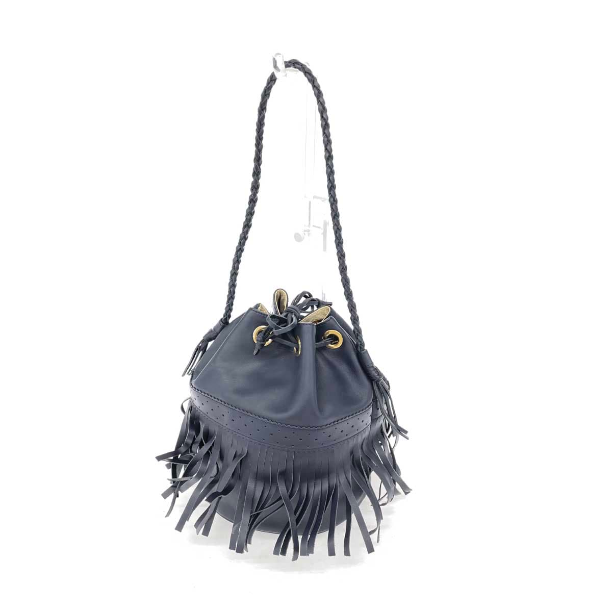 J&M DAVIDSON Carnival One Shoulder Bag Navy Leather Drawstring Fringe Women's Shoulder Bag 3