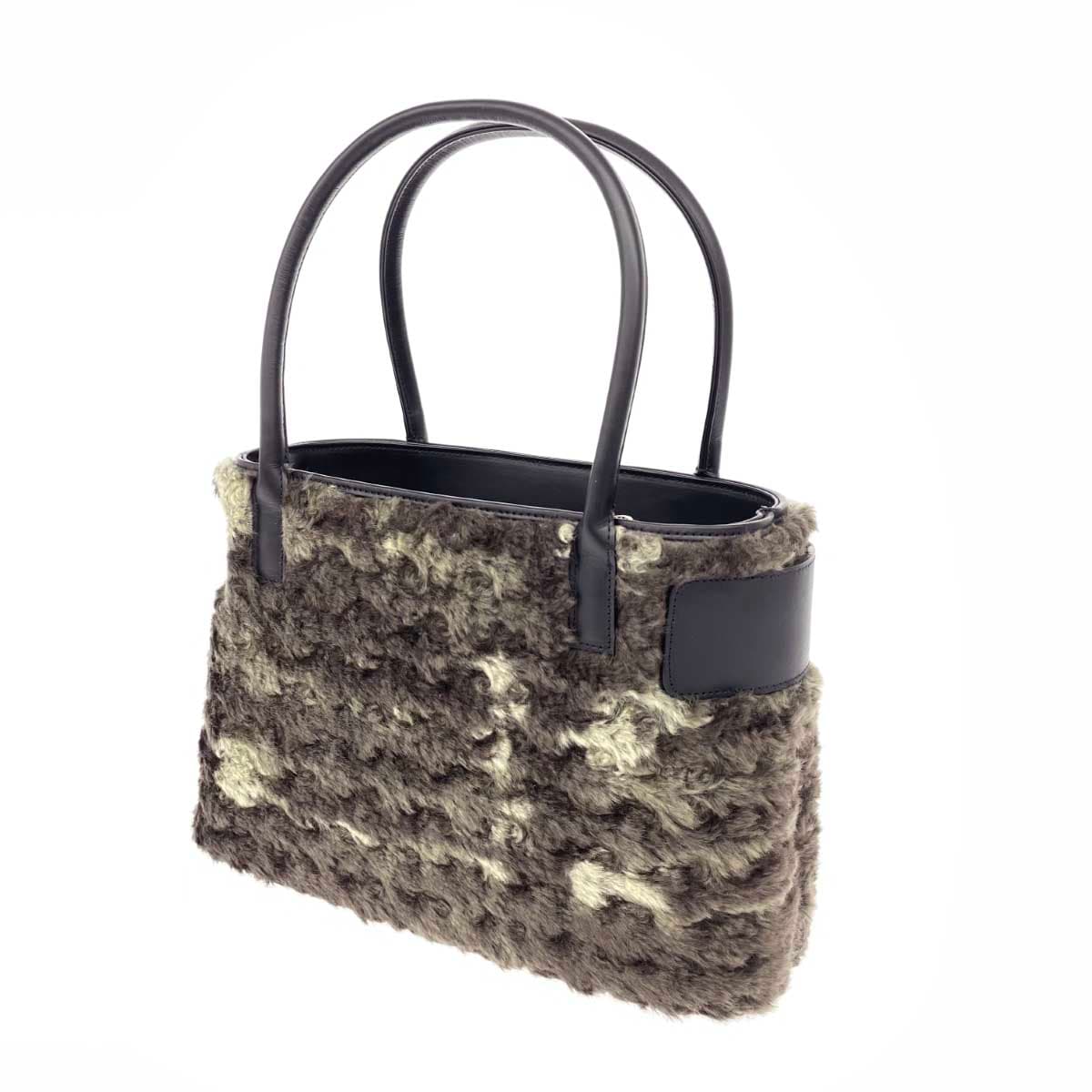 HAMANO Handbag, excellent condition, khaki eco-fur × leather, 2 compartments, ladies' bag 3