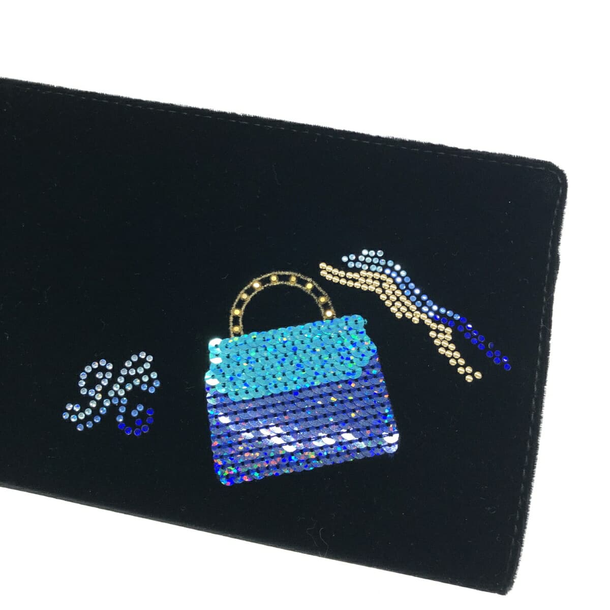 Italian House Italy Chain Clutch Bag Excellent Condition Black Velvet GK Logo Leopard Sequins Women's Second Bag Bag 4