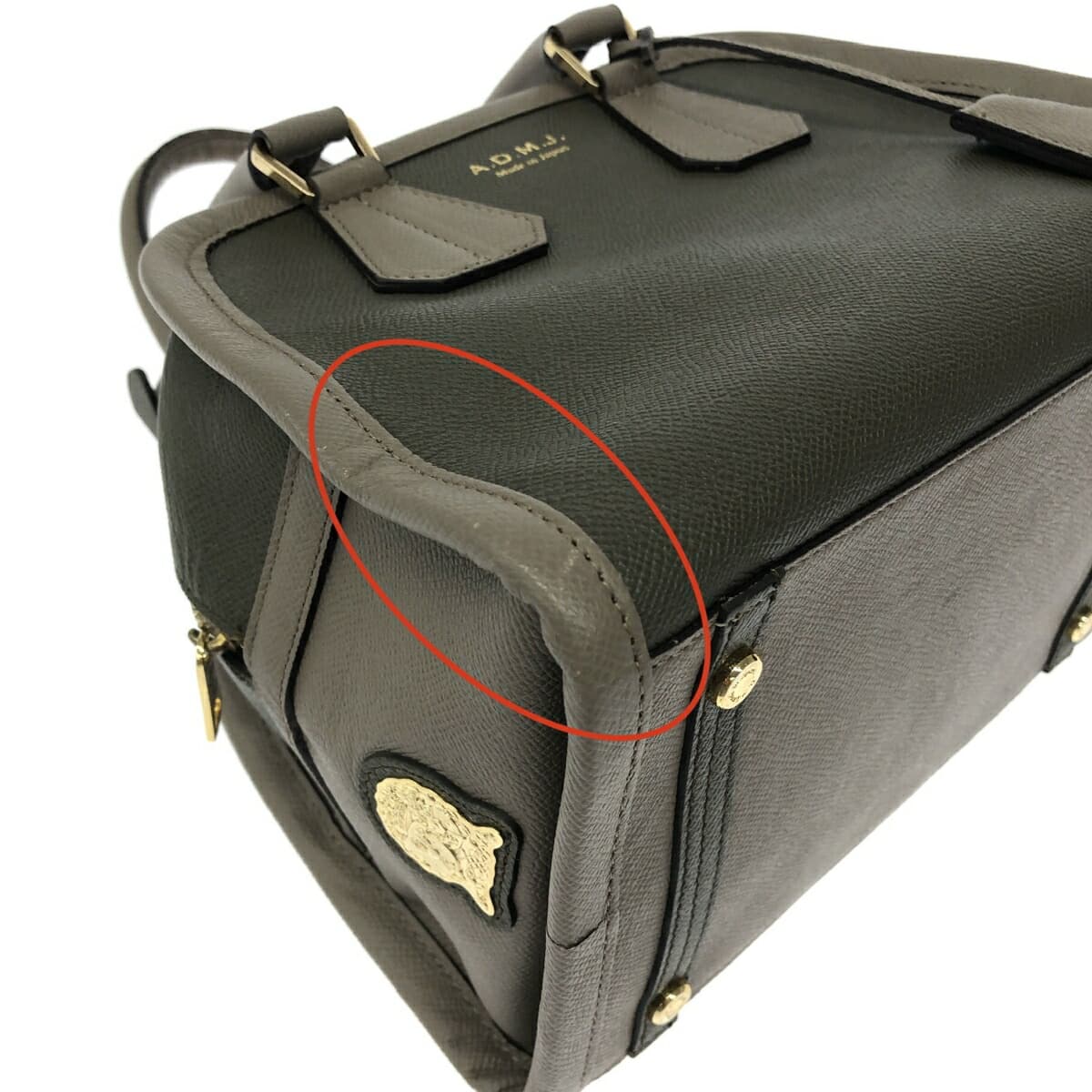 A.D.M.J (Accessoires De Mademoiselle) Handbag Khaki x Gray Leather Ladies 8