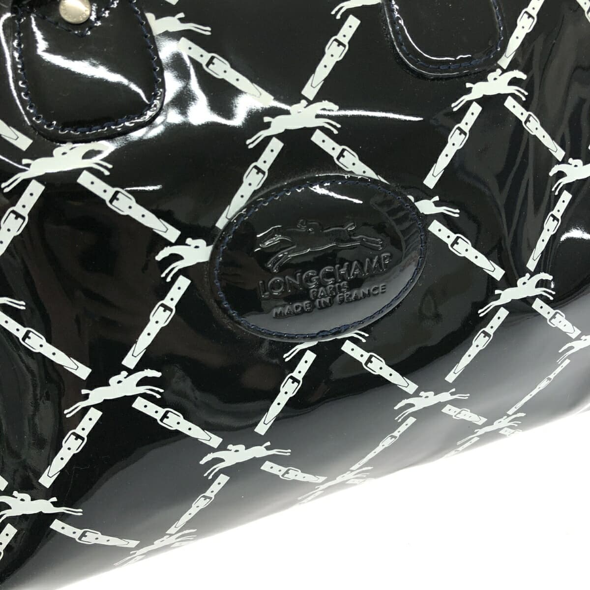 LONGCHAMP Boston bag in good condition, black, all-over pattern, ladies' drum bag, bag 4