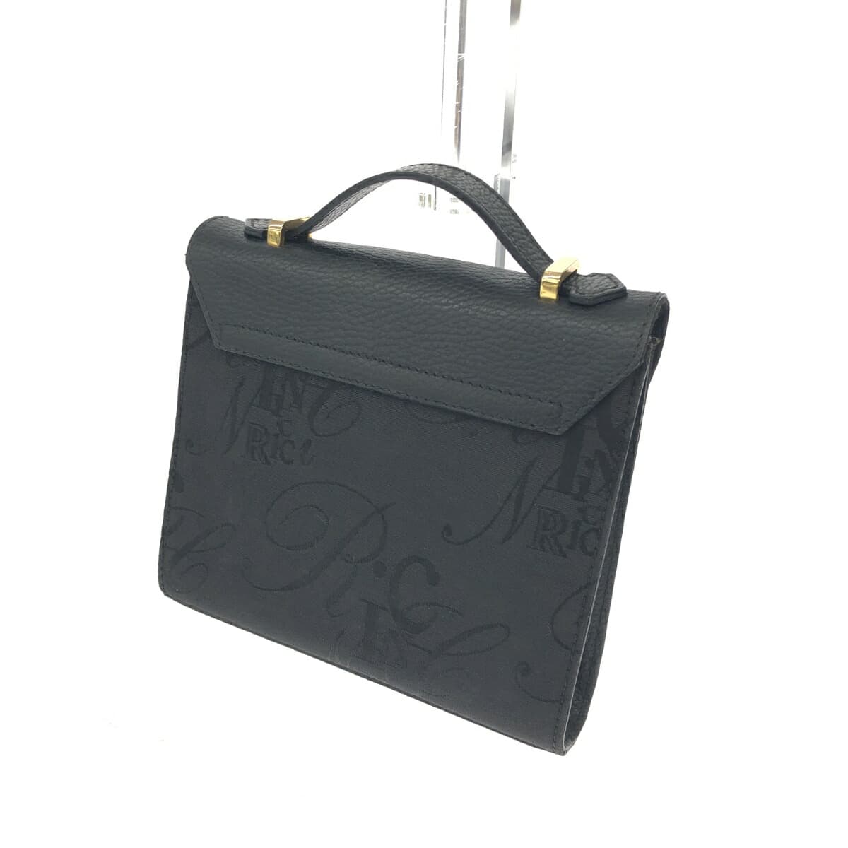 NINA RICCI 2WAY Shoulder Clutch Bag Black NR Logo Plate Vintage Jacquard Women's Second Bag 3