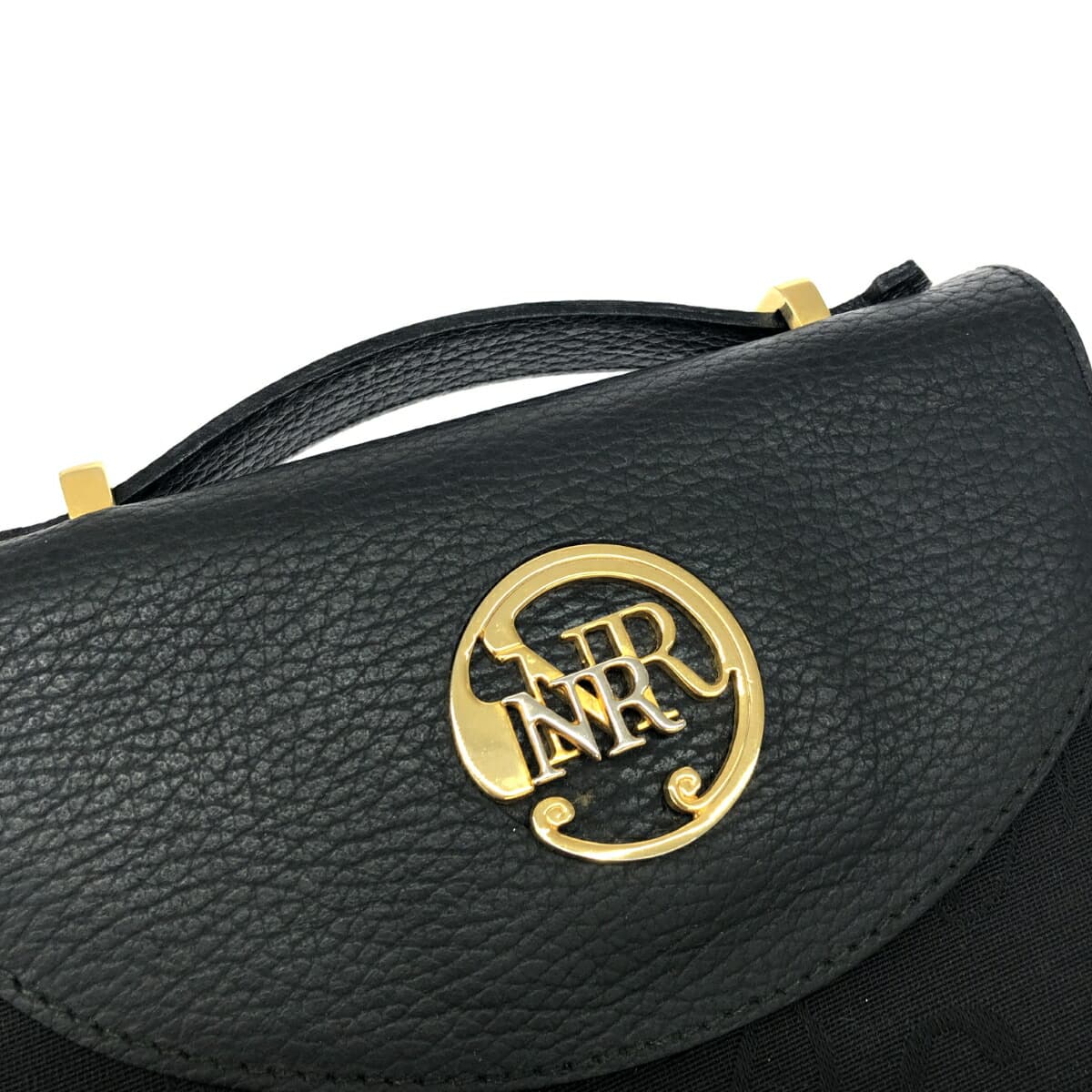 NINA RICCI 2WAY Shoulder Clutch Bag Black NR Logo Plate Vintage Jacquard Women's Second Bag 4