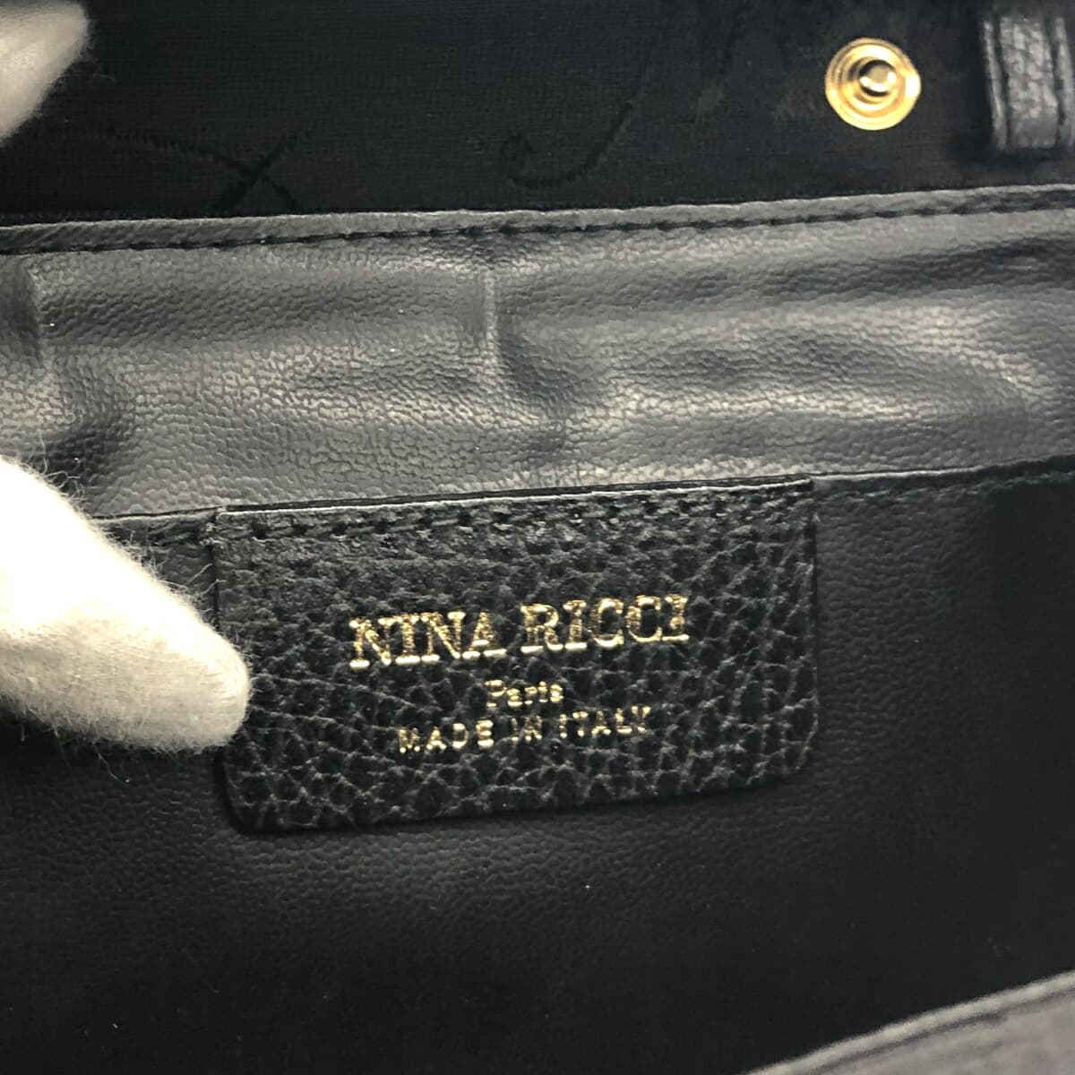 NINA RICCI 2WAY Shoulder Clutch Bag Black NR Logo Plate Vintage Jacquard Women's Second Bag 7