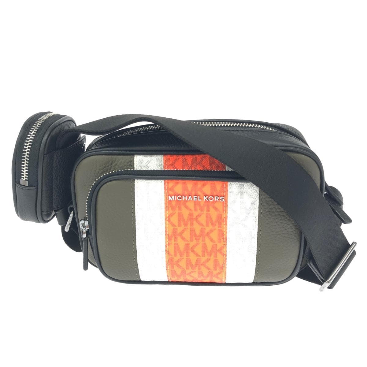 MICHAEL KORS Hudson Shoulder Bag in good condition, Black/Khaki, MK Monogram Camera Bag, Unisex, Crossbody bag