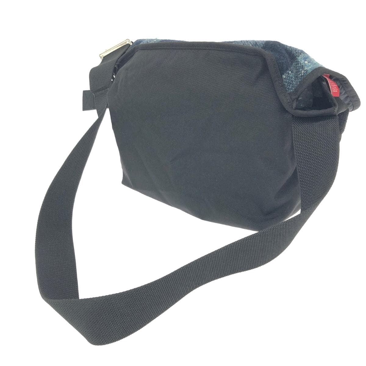 Manhattan Portage Woolrich Shoulder Bag Black/Navy Nylon/Wool Messenger Bag Check Pattern Unisex Crossbody Bag 3