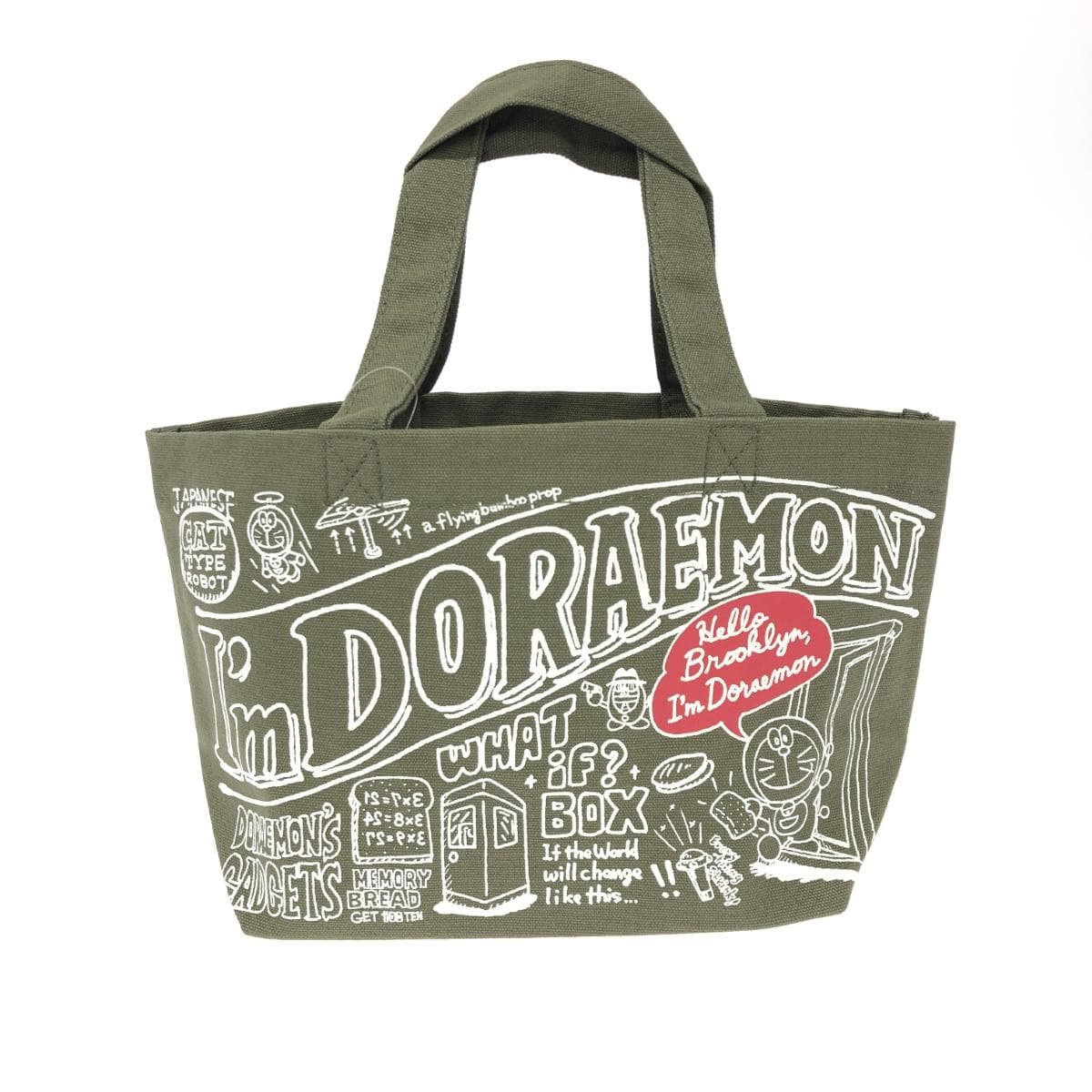 Sanrio I'm Doraemon Tote Bag Unused Set of 2 Olive Canvas Lunch Tote Unisex bag 6