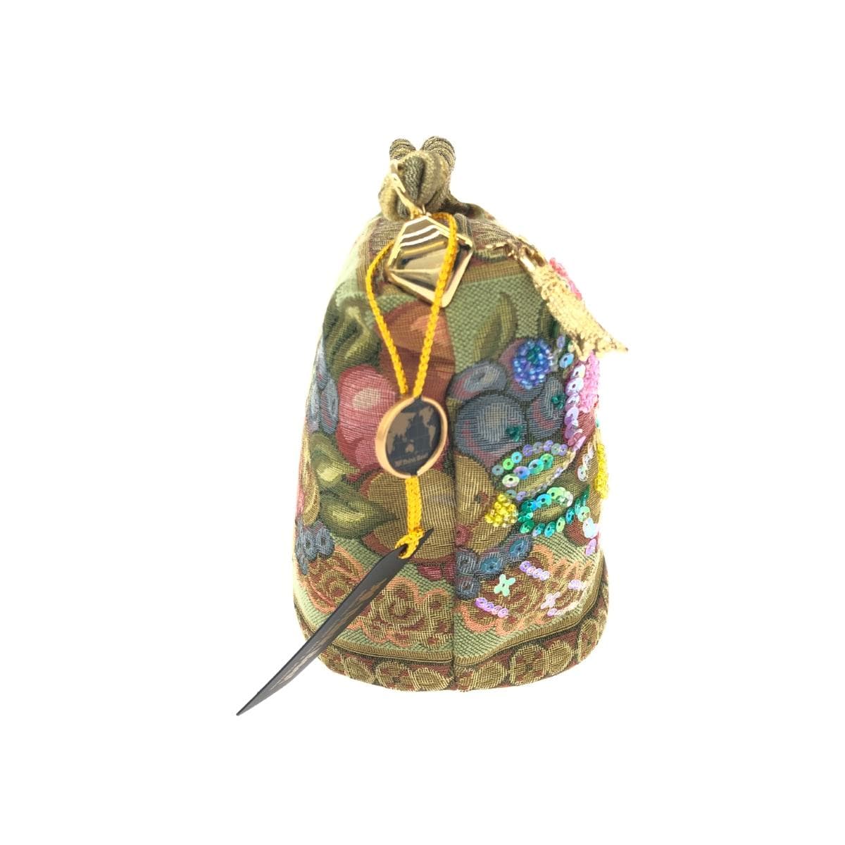 Think Bee boat bag handbag unused item green tapestry sequins fruit pattern beads green gray 2