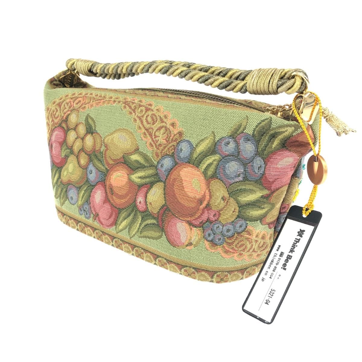 Think Bee boat bag handbag unused item green tapestry sequins fruit pattern beads green gray 3