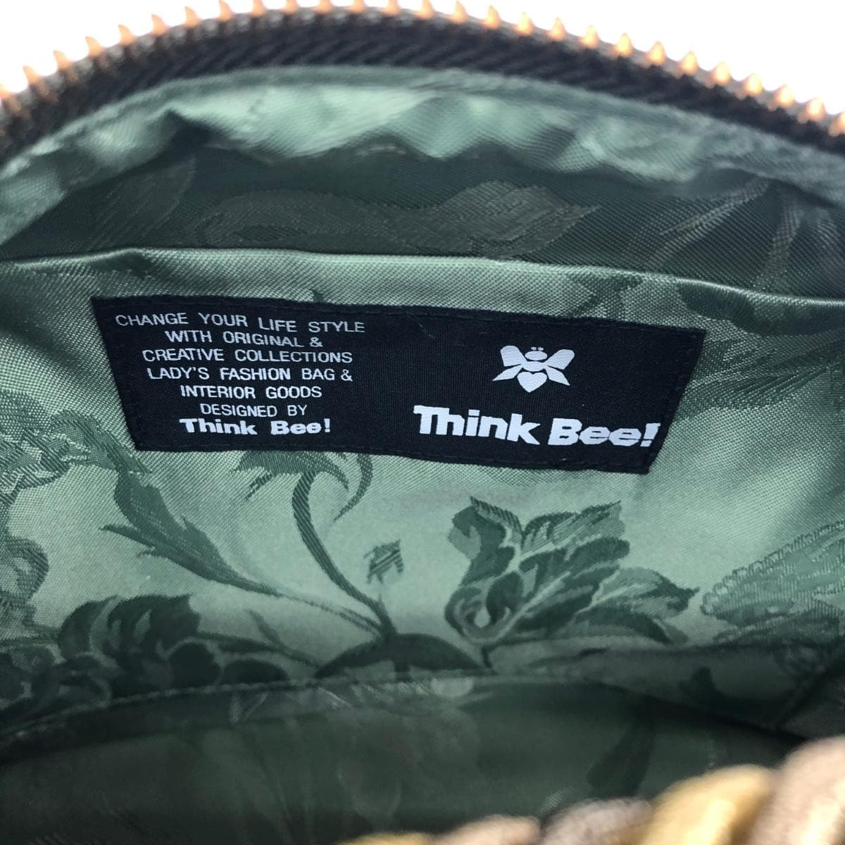 Think Bee boat bag handbag unused item green tapestry sequins fruit pattern beads green gray 9