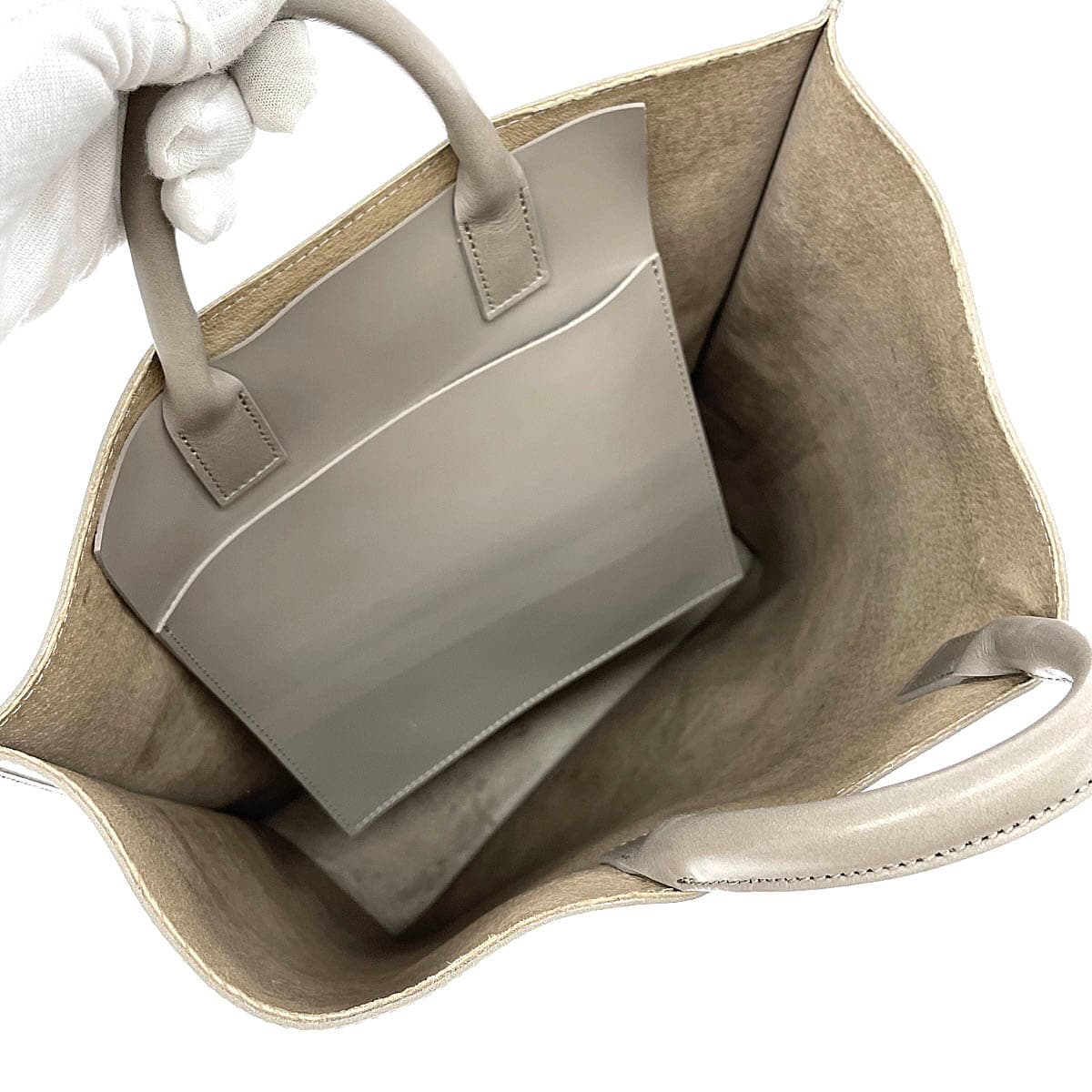 PIENI Handbag Greige Leather Women's Bag 4