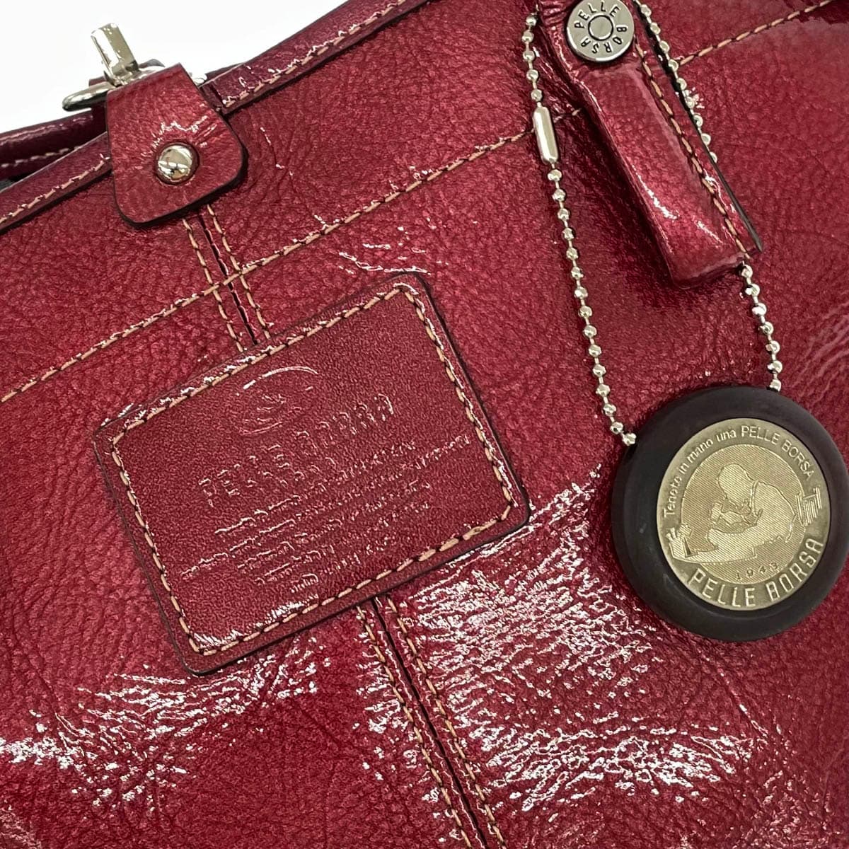 PELLE BORSA Tote Bag in Excellent Condition Bordeaux PVC Patent Leather Ladies Bag 5